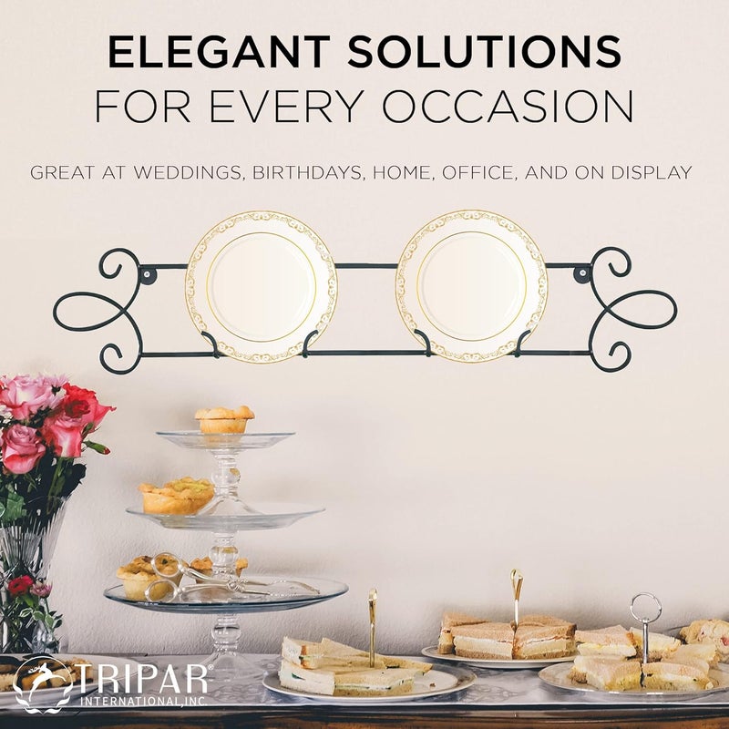 Tripar Horizontal Plate Rack, Black Display (2 Place) - Durable & Sturdy Metal Finish with Scroll Designs - Beautifully Showcase Special Plates, Tiles, Artwork, & More - Part of Augusta Collection - Image 4